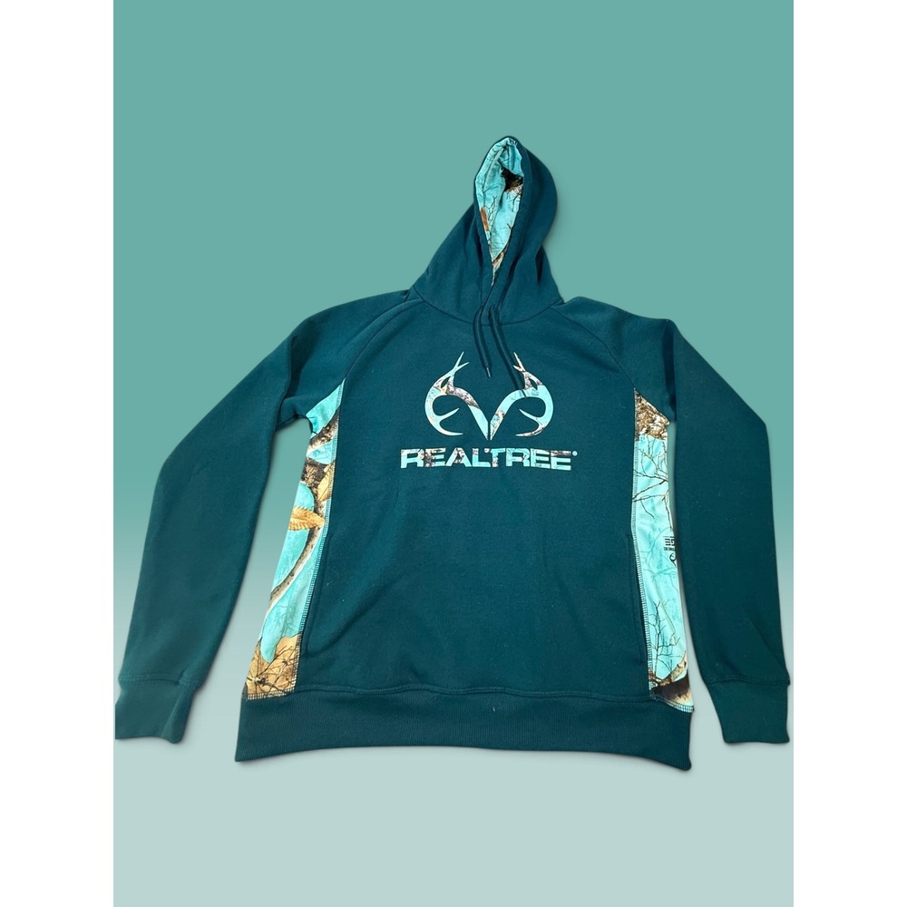 Realtree Teal Aqua Camo Pullover Hoodie Women's Size M